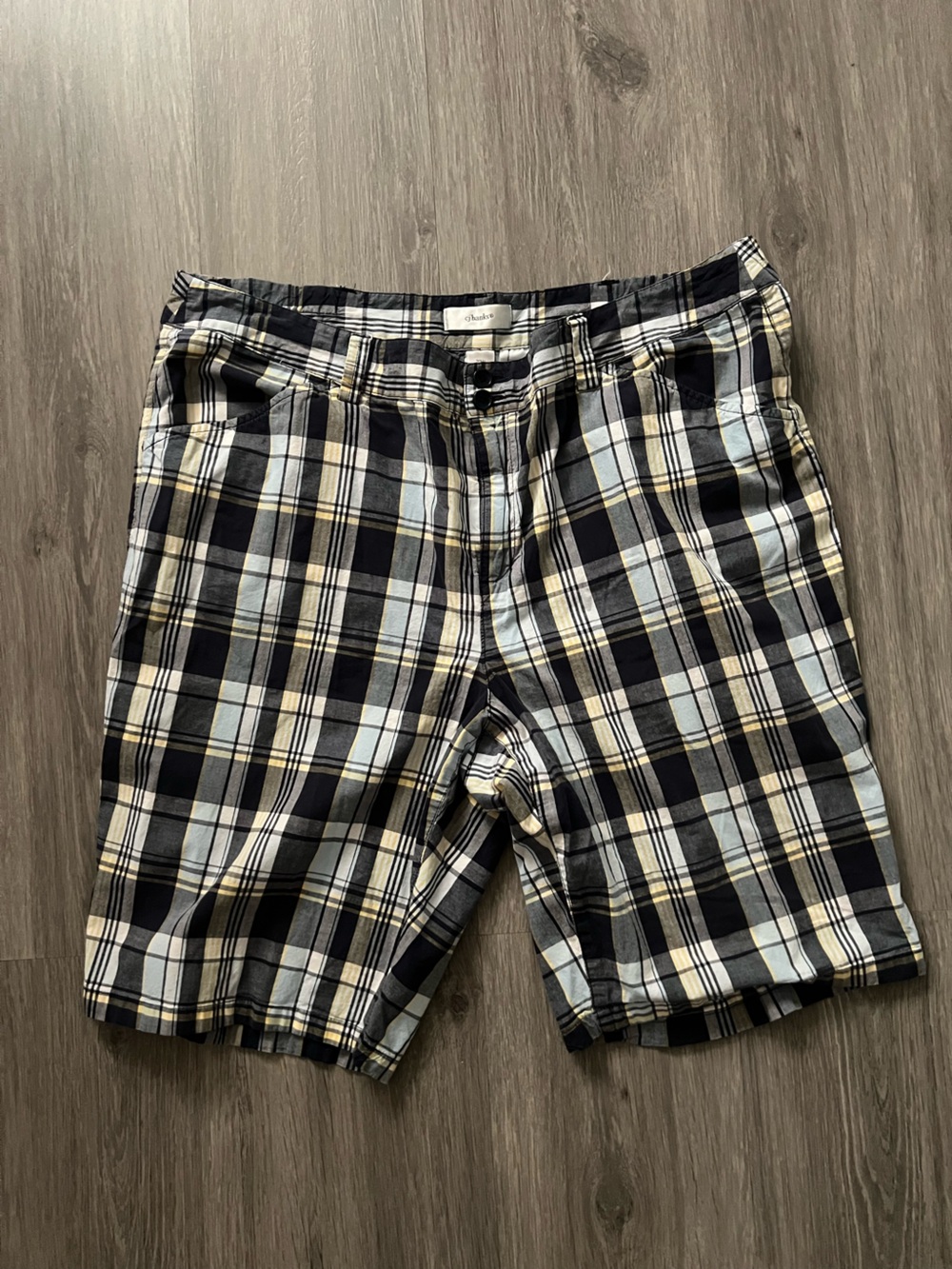 CJ Banks Black, White & Yellow Plaid Women’s Shorts